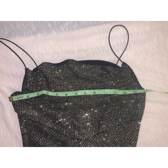 Vintage Asymmetrical Hem Shimmery black gothic y2k Cowl Neck dress Small - Picture 6 of 7